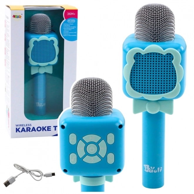 Microfon karaoke bluetooth wireless albastru