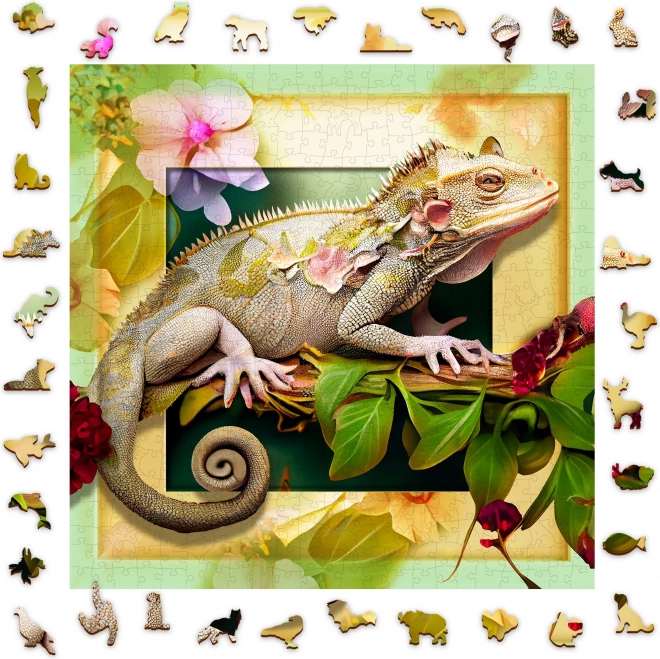 Puzzle din lemn Chameleon și flori