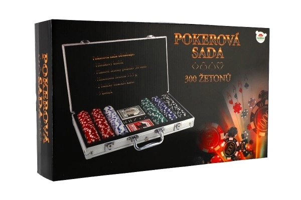 Set poker 300 bucăți cu cărți și zaruri în servietă de aluminiu