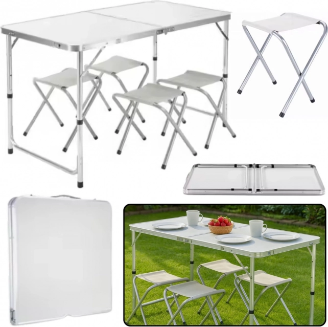 Set de camping pliabil cu masă și 4 scaune, gri