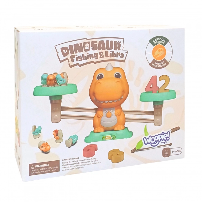 Dinozauri pe balanță cu joc de pescuit și abac WOOPIE