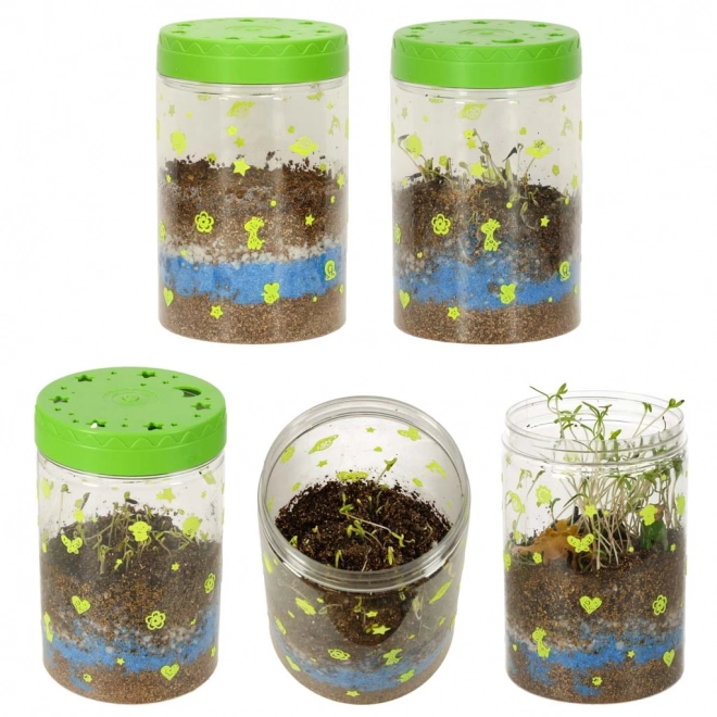 Terariu pentru cultivarea plantelor cu lampă LED și dinozauri