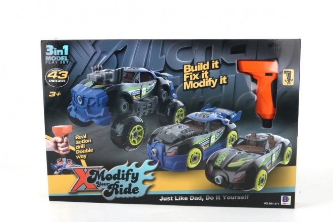 Set de construcție mașină cu șurubelniță și autocolante