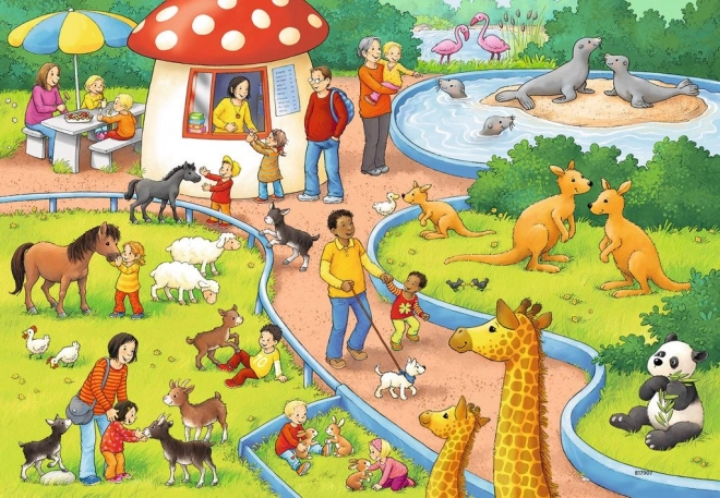 Puzzle 2 în 1 Ravensburger - O zi la zoo