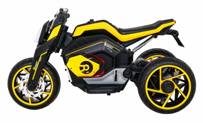 Viitoarea motocicletă pentru copii pe baterii galbenă + Panou audio + Pornire lină + Roți EVA