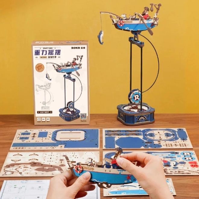 Set puzzle mecanic 3D Barcă de pescuit cu pendul