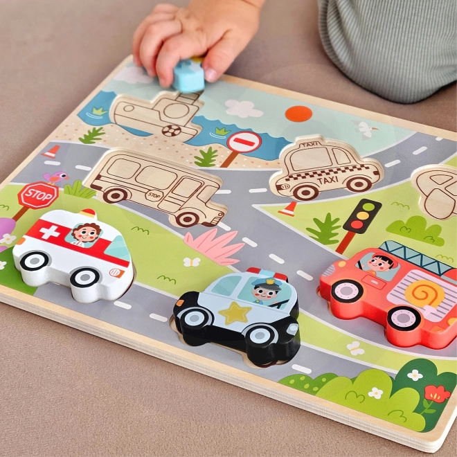 Puzzle din lemn vehicule oraș