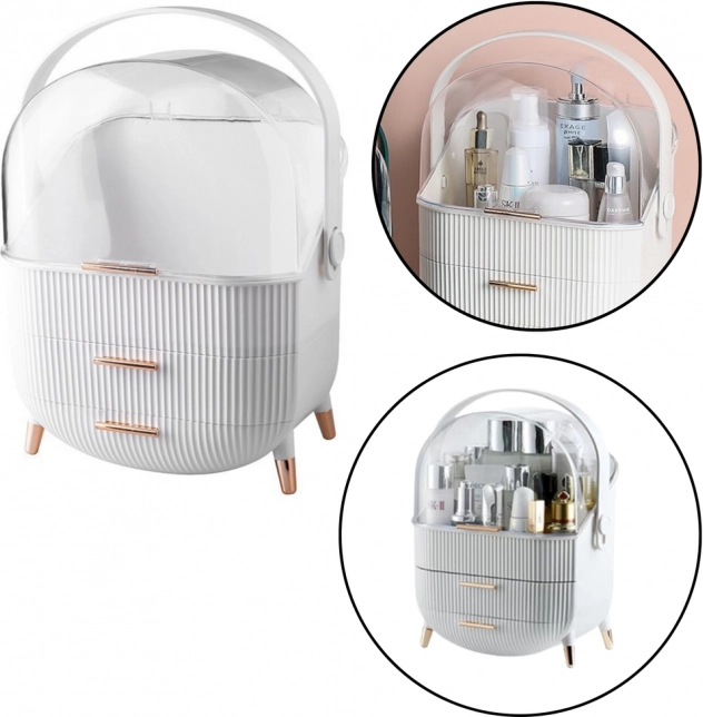 Organizator cosmetic alb cu capac deschizabil