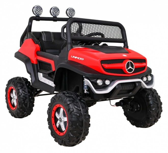 Mercedes Benz Unimog pentru copii Roșu + 4x4 + telecomandă + suport bagaje + pornire lentă + MP3 LED