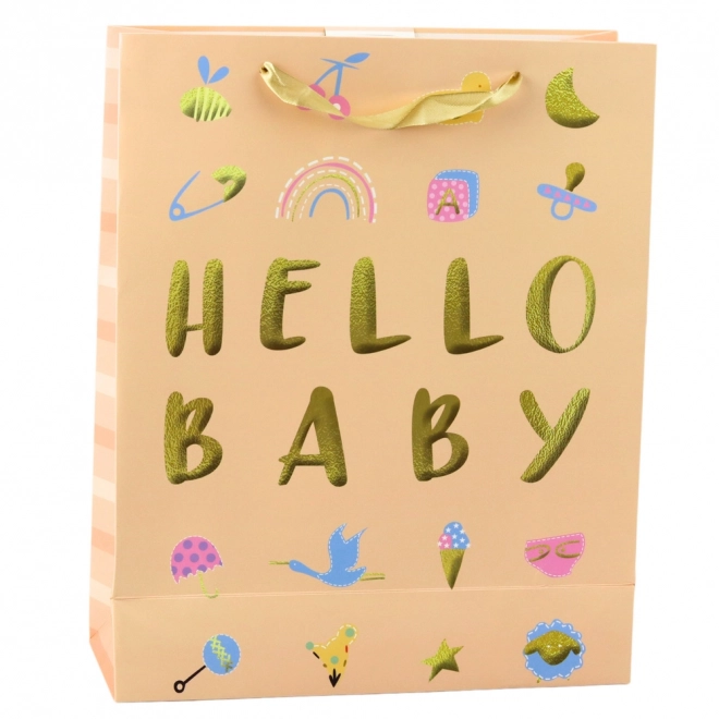 Geantă cadou pentru copil Hello Baby piersică