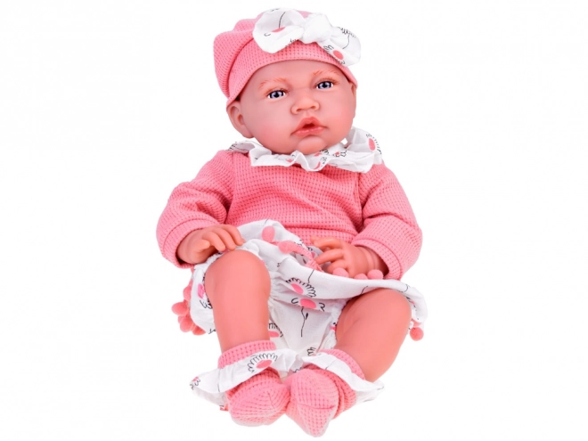 Păpușă interactivă bebeluș 45 cm pentru fetiță set roz