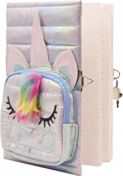 jurnal unicorn cu buzunăraș alb, lacăt și cheiță, A5