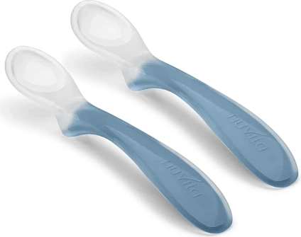 Set de lingurițe din silicon pentru copii, powder blue, 2 buc
