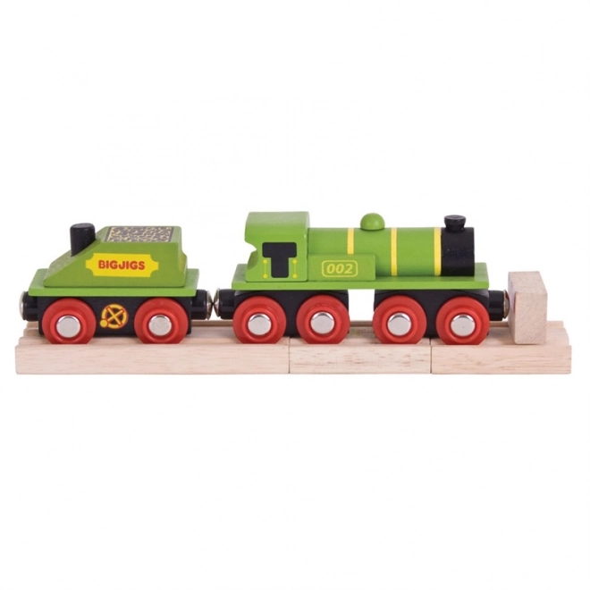 Locomotivă verde cu tender și 3 șine Bigjigs Rail