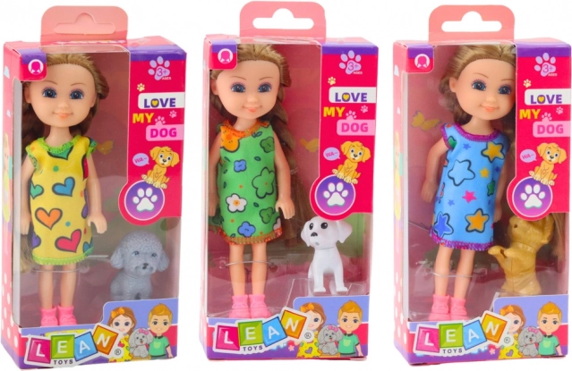 Mini păpușă în rochie cu câine 14,5 cm