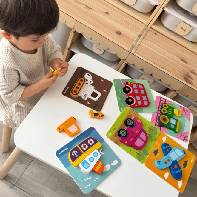 Puzzle din lemn pentru vehicule Woopie Montessori FSC