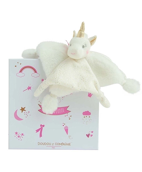 Set cadou doudou unicorn din pluș, 22 cm