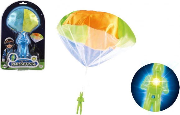parașutist luminos cu parașută – jucărie zburătoare pentru copii 12 cm