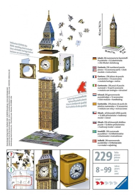 Puzzle 3D Big Ben cu Ceasuri de la Ravensburger