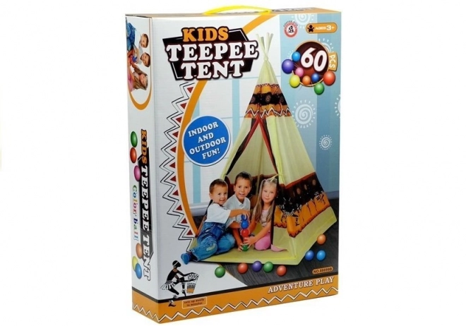 Cort Tipi Indian cu 60 de mingi pentru distracție