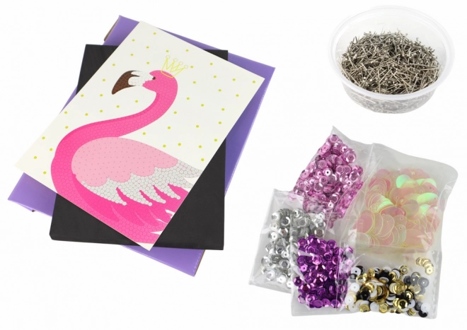 set creativ diy ramă flamingo cu ace și paiete