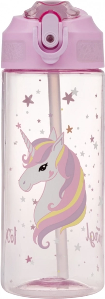 Sticlă de băut Tritan cu pai Unicornul Curcubeu 500 ml