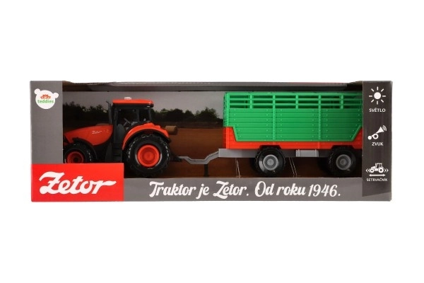 Tractor Zetor cu remorcă din plastic 36cm cu inerție pe baterii cu lumină și sunet