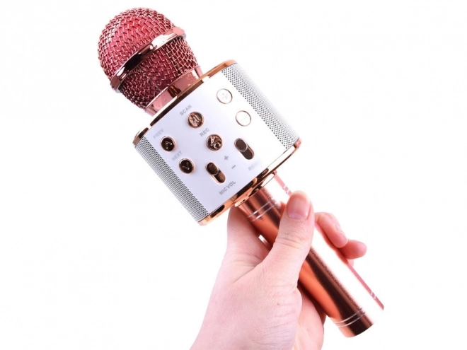 Mikrofon karaoke wireless cu difuzor – Roz
