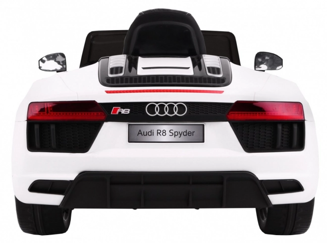 Audi R8 Spyder Baterie Albă + Telecomandă + EVA + Pornire lentă + Radio MP3 + LED