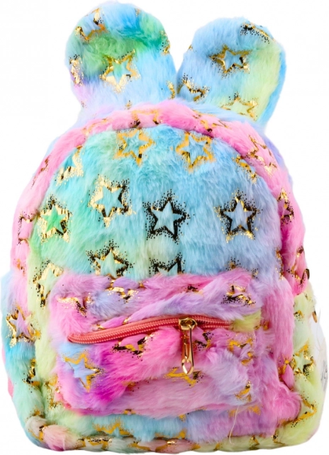 Rucsac din pluș pentru copii cu urechi și steluțe aurii, multicolor 24 cm