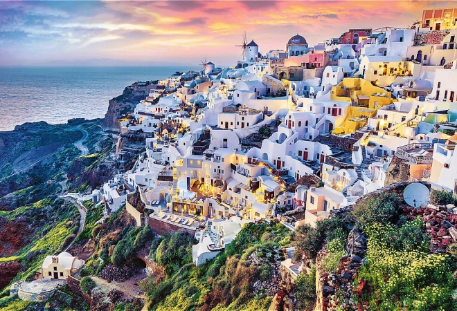 Puzzle Insula Santorini 1500 piese cu adeziv