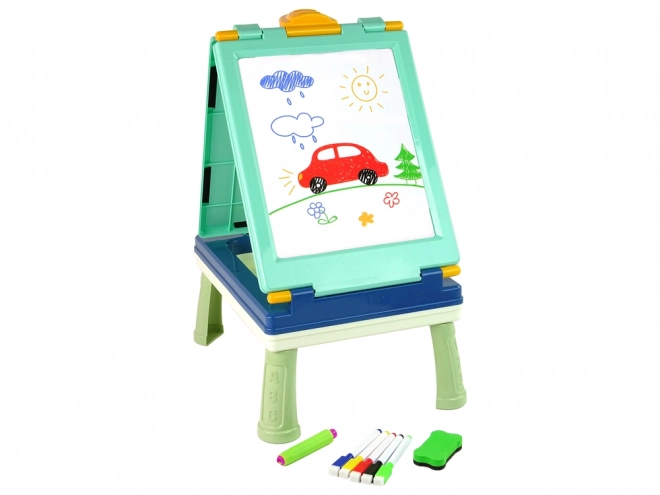 Tablă de jocuri 3 în 1 cu suprafețe desen și joc ludo menta