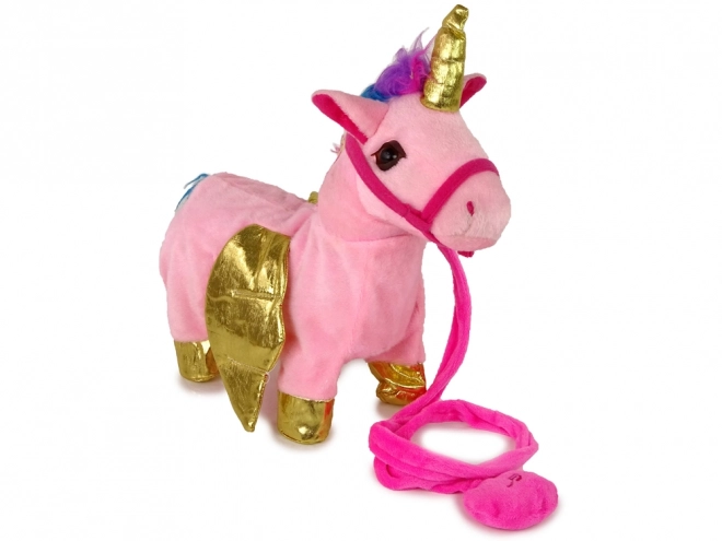 Jucărie interactivă unicorn roz cu aripi aurii și muzică