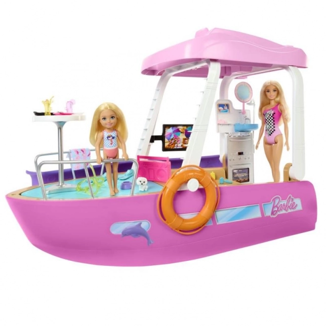 Barbie iaht de vis cu motor, cu transformare a interiorului și accesorii