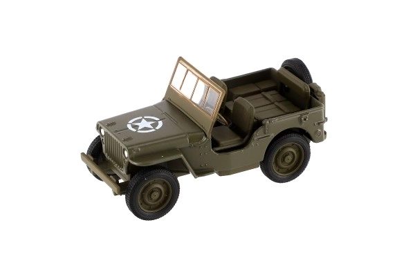 Auto Welly Jeep 1941 Willys MB teren militar plastic/metal 10cm motorizare prin reîntoarcere