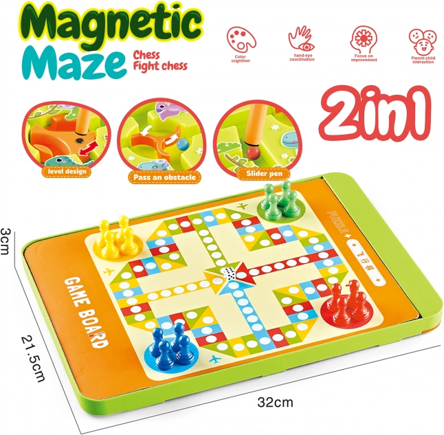 WOOPIE Labirint Magnetic 2în1 Joc Nu te supăra, frate
