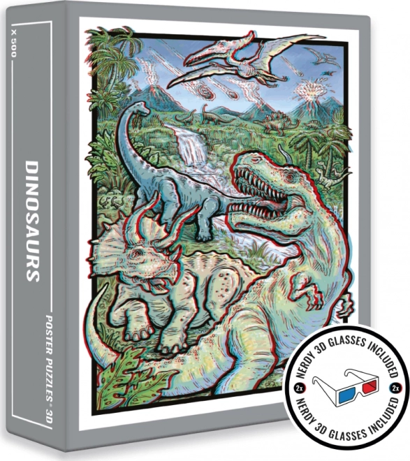 Puzzle 3D Dinozauri cu ochelari - 500 piese