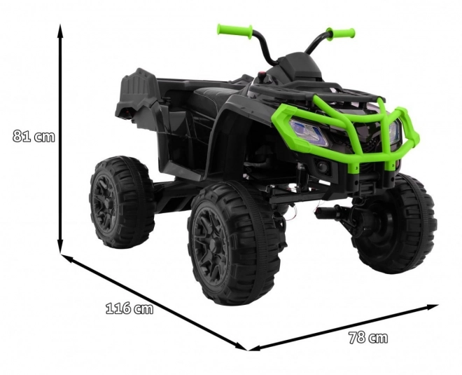 ATV XL 2,4GHz baterie pentru copii negru/verde + telecomandă + tracțiune 4x4 + suport bagaje + pornire lentă + EVA + LED audio