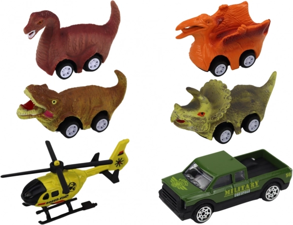 Set de 6 vehicule, inclusiv mașinuțe cu dinozauri