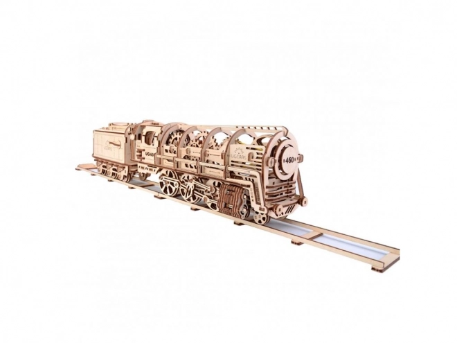 Puzzle mecanice din lemn UGEARS - Locomotiva cu abur cu tender