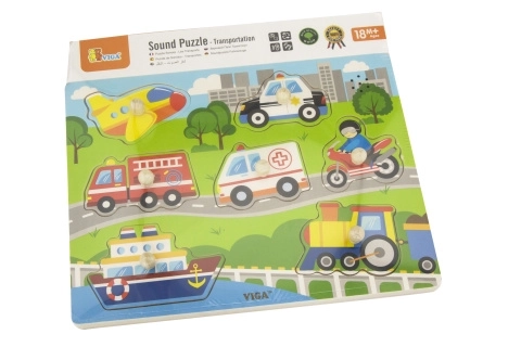 Puzzle din lemn cu sunete Vehicule