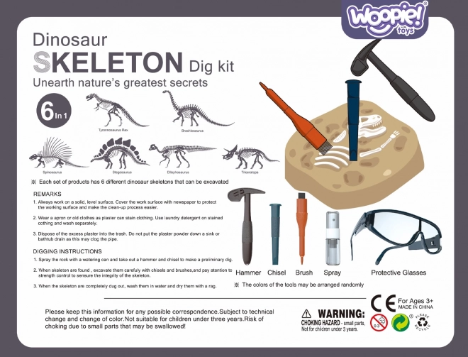Set arheologic pentru copii Mic Arheolog cu 6 schelete de dinozauri