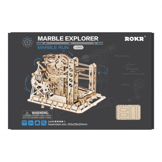 Pistă cu bile 3D din lemn Robotime Rokr Explorer 260 piese