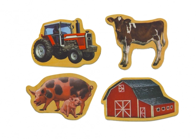 Set magneți din lemn animale de fermă și mașini agricole