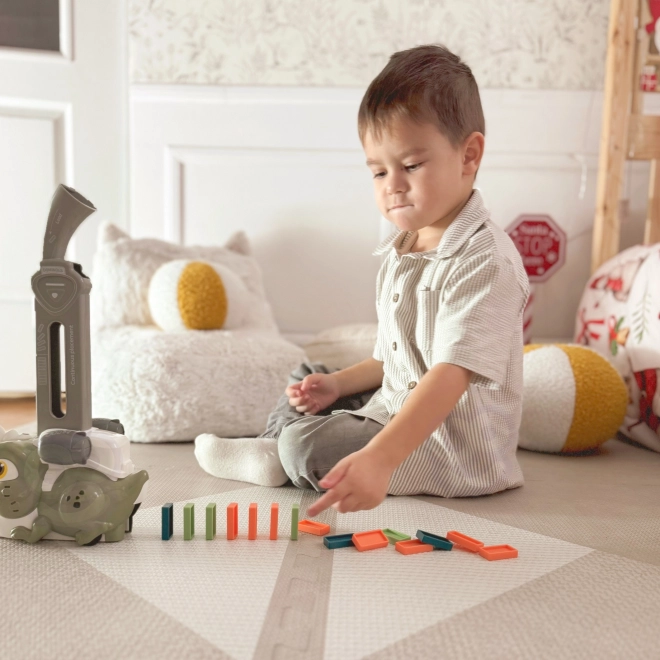 Dinozaur interactiv Domino tren WOOPIE, verde, set 8 buc