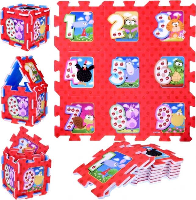 Puzzle din spumă cu animale și cifre, covoraș pentru copii 93 × 93 cm