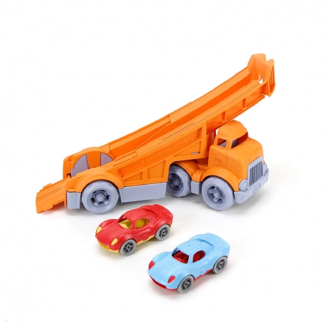 Camion Green Toys cu 2 mașinuțe de curse