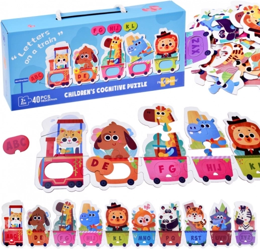 Puzzle educativ tren cu alfabet și animăluțe, 40 piese