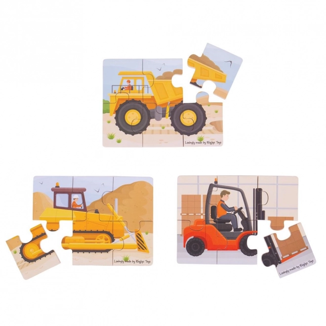 Puzzle 3 în 1 Vehicule de construcție Bigjigs Toys