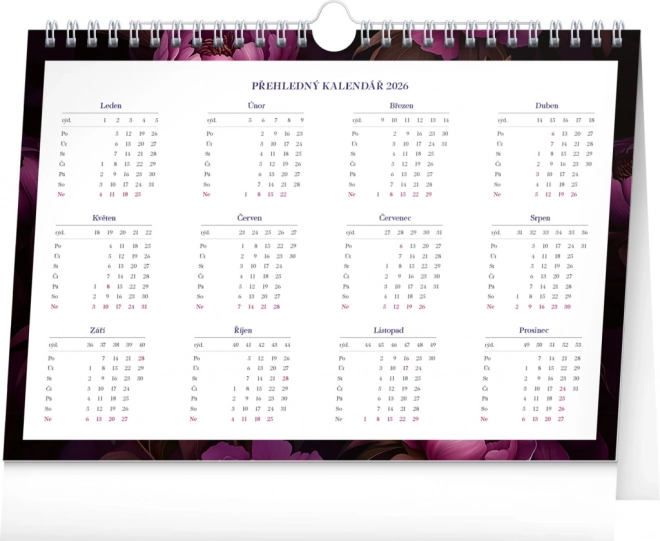 Calendar săptămânal de planificare Flori mov 2026, 30 x 21 cm